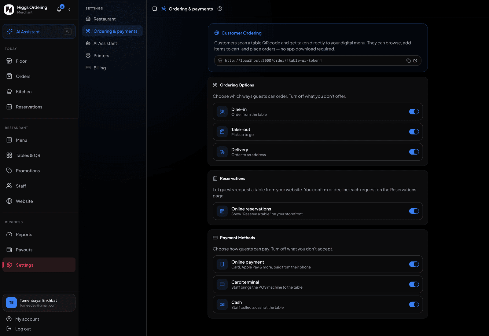Ordering mode toggles